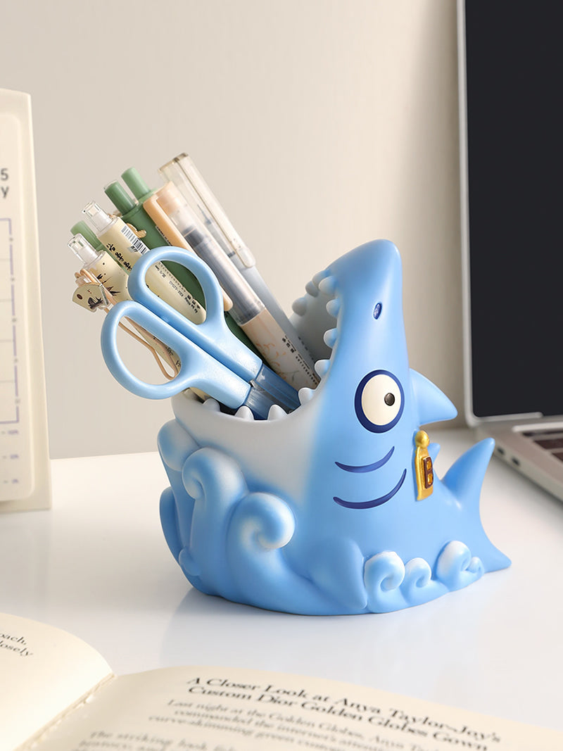 Funny Shark Pen Holder - Cartoon Office Desk Organizer Storage Box