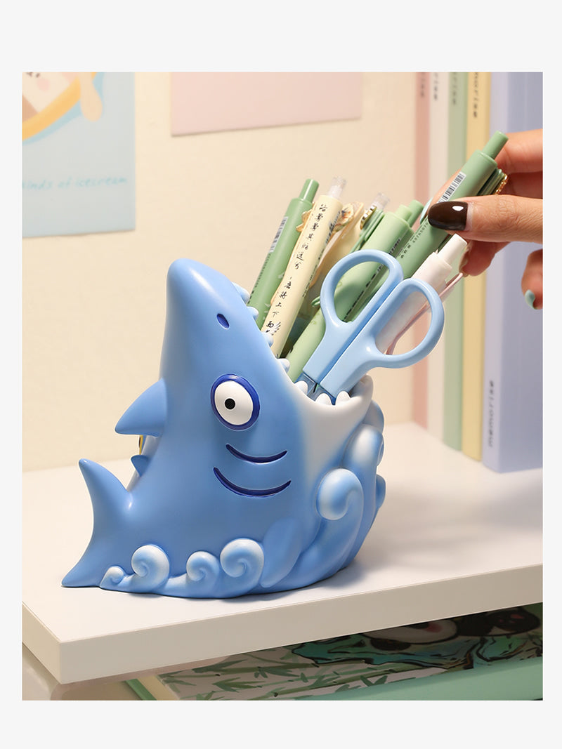 Funny Shark Pen Holder - Cartoon Office Desk Organizer Storage Box