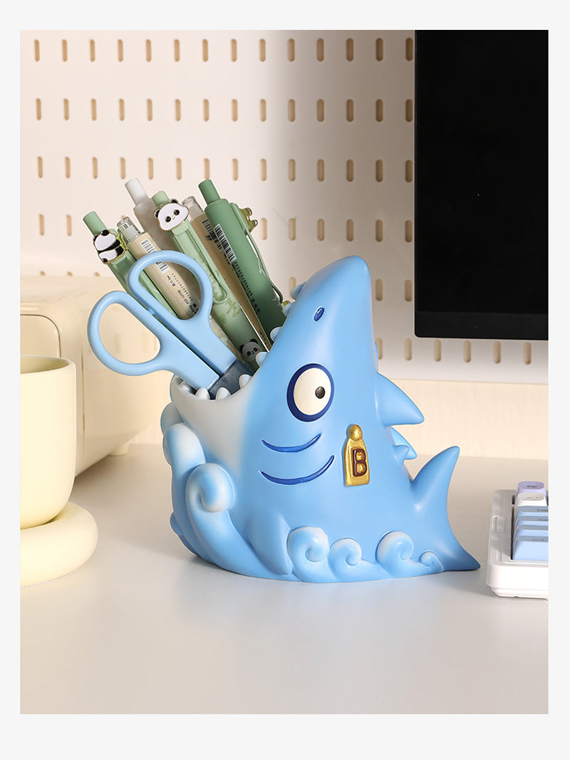 Funny Shark Pen Holder - Cartoon Office Desk Organizer Storage Box