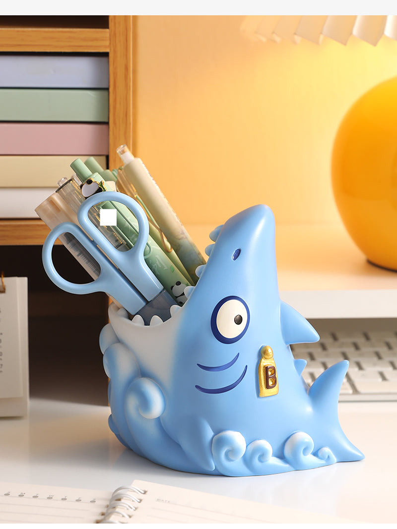 Funny Shark Pen Holder - Cartoon Office Desk Organizer Storage Box