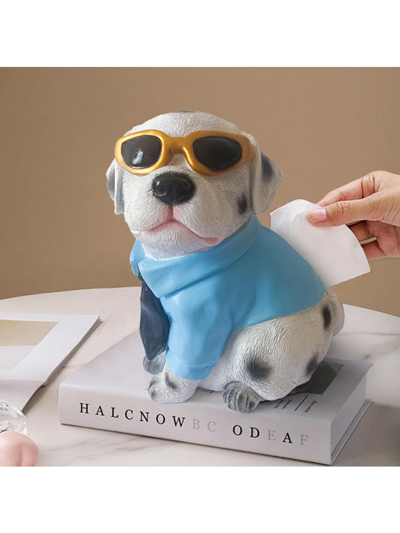 Funny Sunglasses Dog Tissue Holder, Creative Desktop Decoration