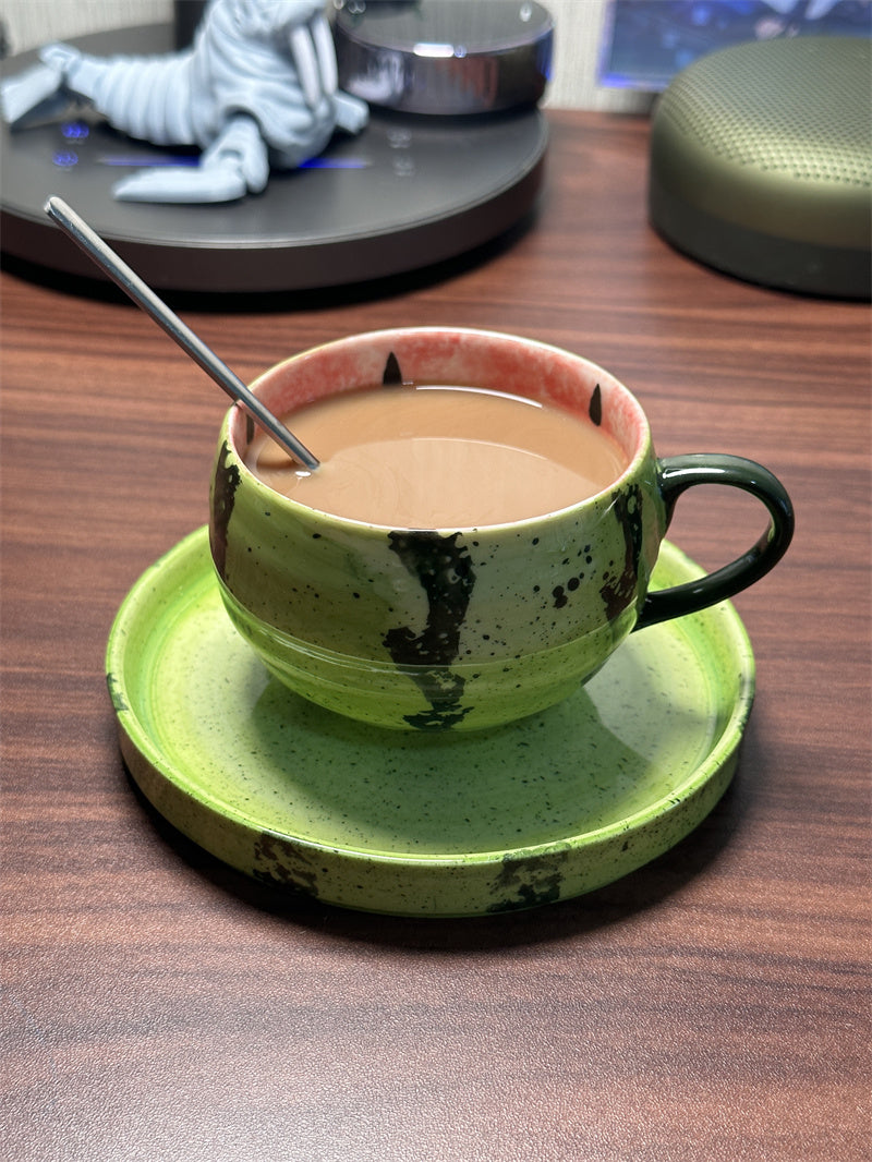 Funny Watermelon Ceramic Cup and Saucer Set, Creative Fruit - Inspired Drinkware
