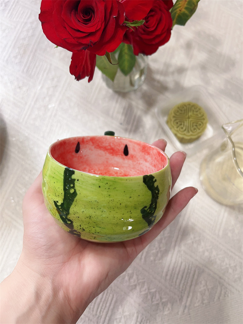 Funny Watermelon Ceramic Cup and Saucer Set, Creative Fruit - Inspired Drinkware