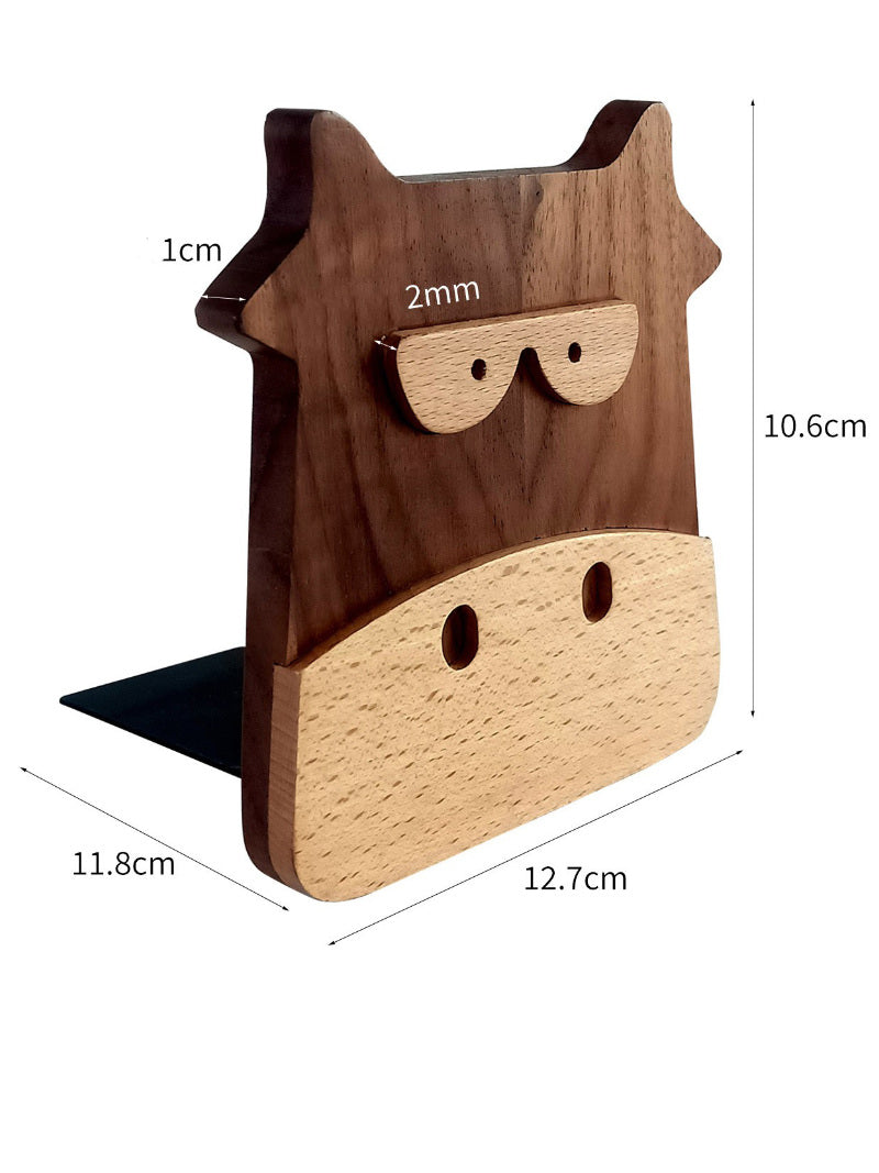 Funny Wood Hippopotamus Bookend: Study Room Decor