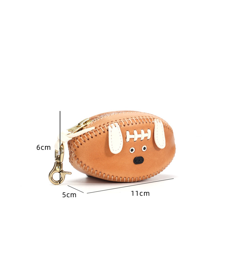 Genuine Leather Key Holder - Football-Shaped Coin Pouch for Keys & Small Essentials