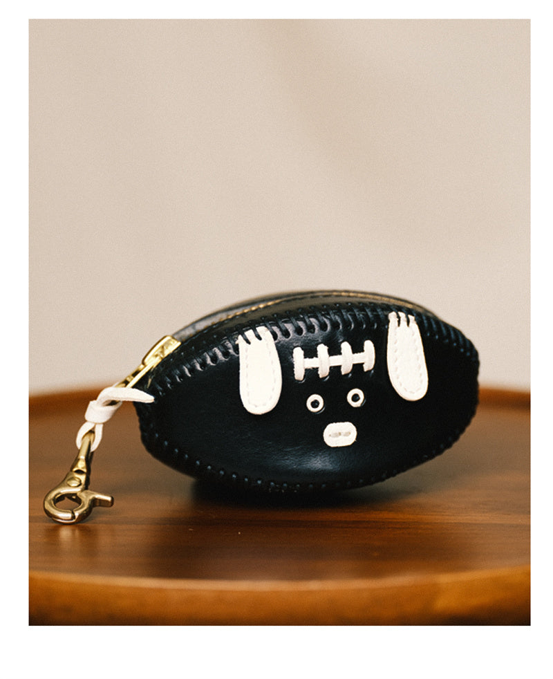 Genuine Leather Key Holder - Football-Shaped Coin Pouch for Keys & Small Essentials