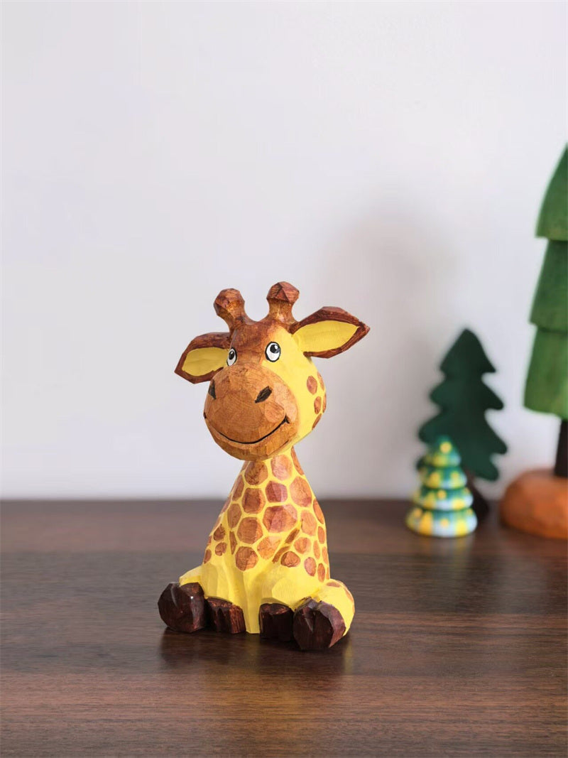 Hand Carved Wooden Mini Giraffe Figurine - Handmade Wood Sculpture for Home Decor Gift