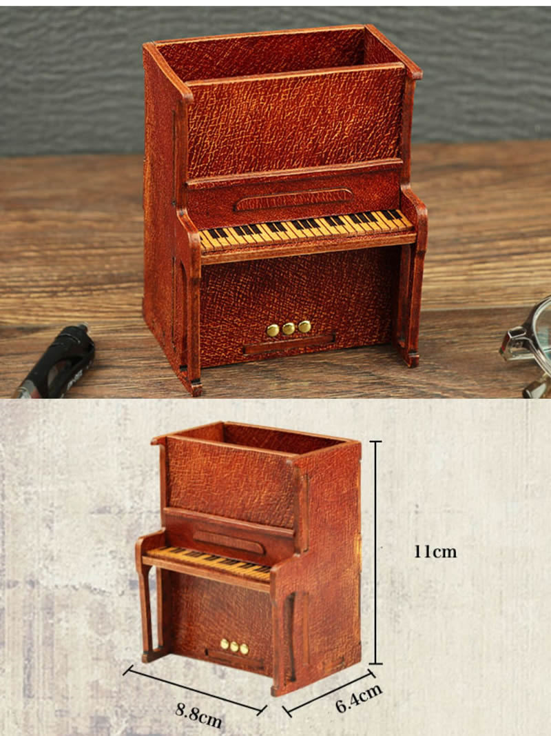 Handcrafted Genuine Leather Piano Pen Holder: Elegant Desk Organizer