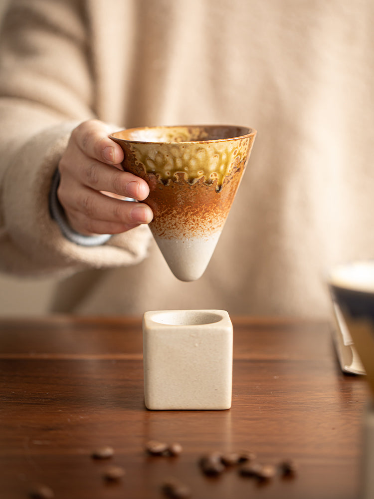 Handcrafted Vintage Conical Coffee Cup with Kiln-Glazed Finish
