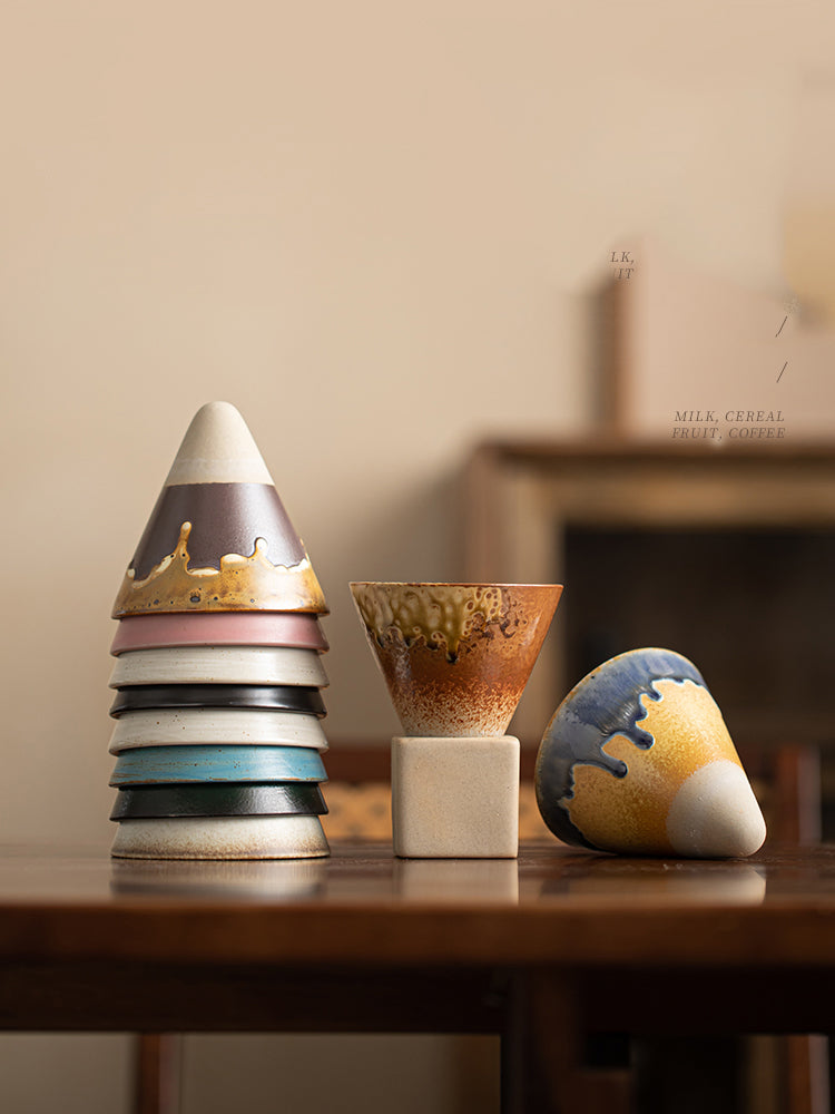 Handcrafted Vintage Conical Coffee Cup with Kiln-Glazed Finish