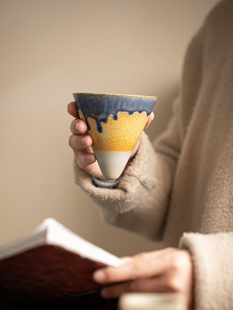 Handcrafted Vintage Conical Coffee Cup with Kiln-Glazed Finish