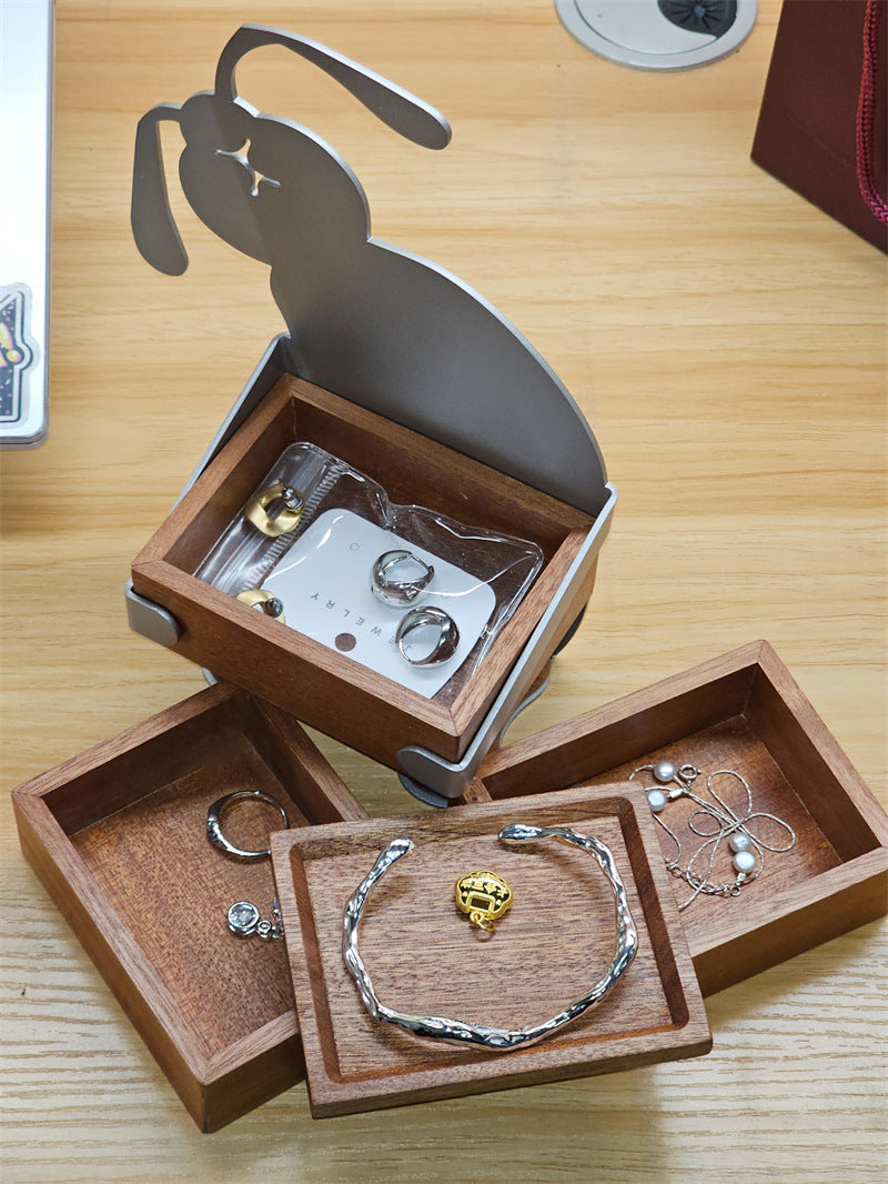 Hardworking Rabbit Wooden Jewelry Box,Small Storage Box,Holiday Gifts