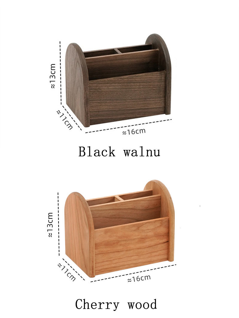 Home & Office Wooden Desktop Organizer Box - Multi-Compartment Storage for Remote Controls, Glasses