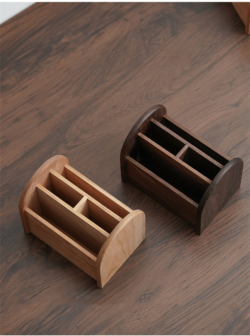 Home & Office Wooden Desktop Organizer Box - Multi-Compartment Storage for Remote Controls, Glasses