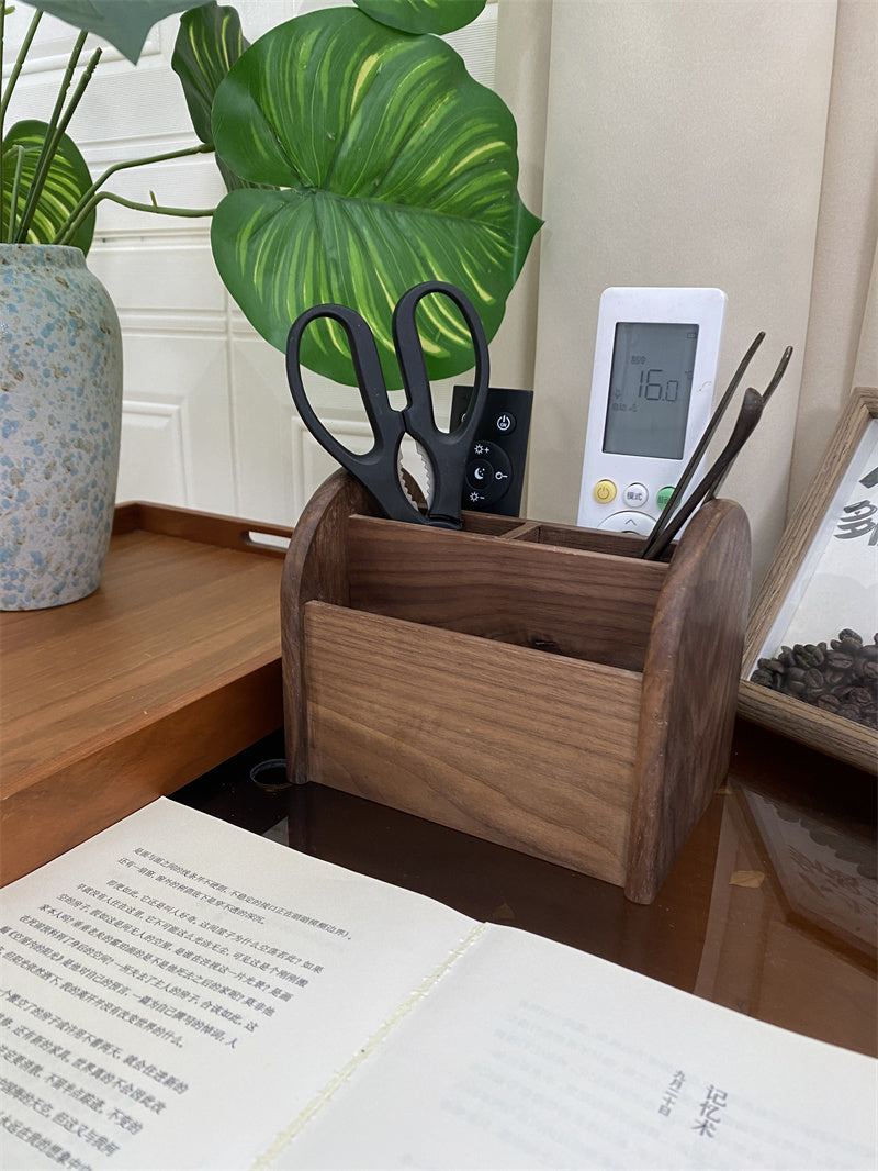 Home & Office Wooden Desktop Organizer Box - Multi-Compartment Storage for Remote Controls, Glasses