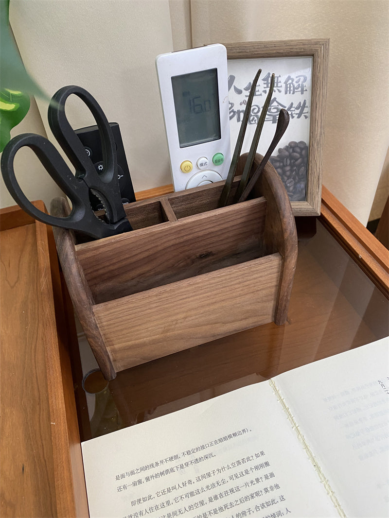 Home & Office Wooden Desktop Organizer Box - Multi-Compartment Storage for Remote Controls, Glasses