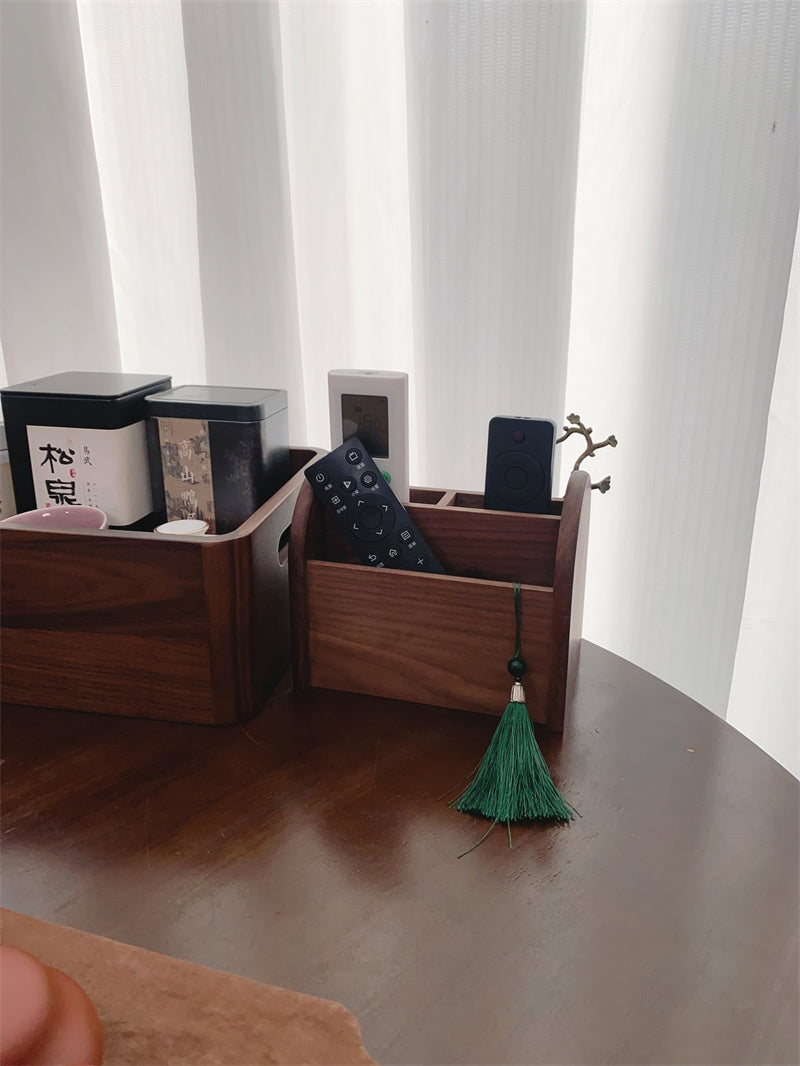 Home & Office Wooden Desktop Organizer Box - Multi-Compartment Storage for Remote Controls, Glasses