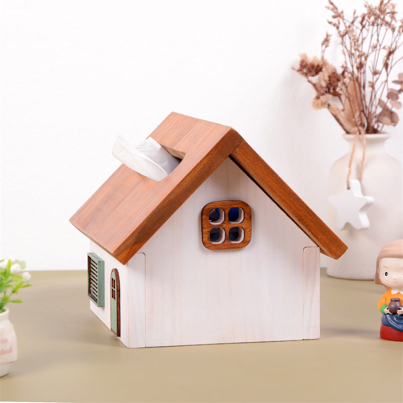 House - Shaped Wooden Tissue Box, Cute Home Decor Tissue Holder