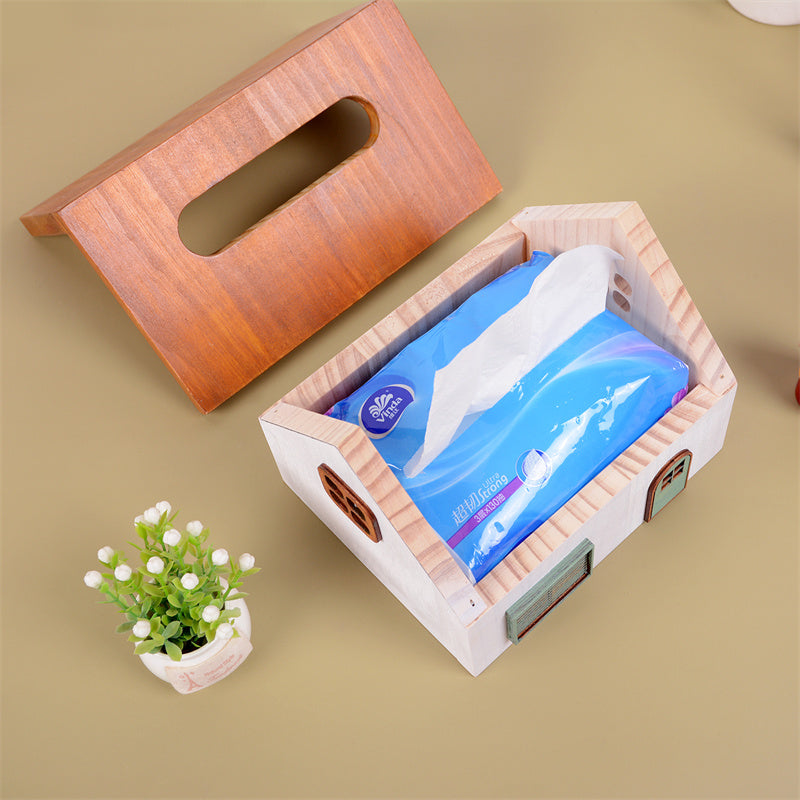 House - Shaped Wooden Tissue Box, Cute Home Decor Tissue Holder