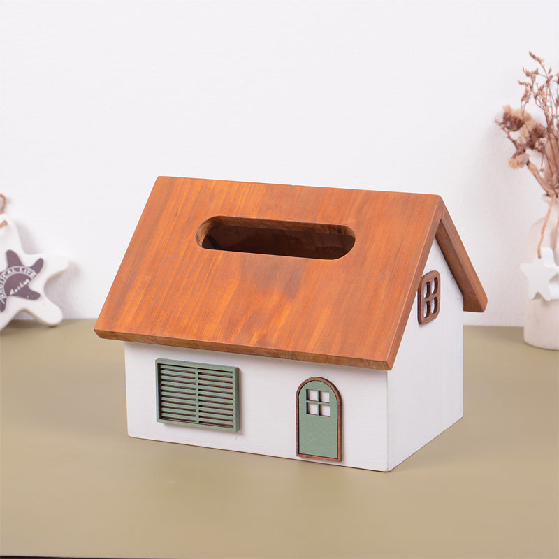 House - Shaped Wooden Tissue Box, Cute Home Decor Tissue Holder