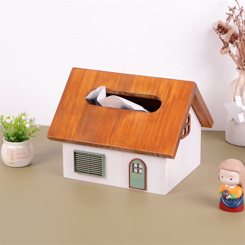 House - Shaped Wooden Tissue Box, Cute Home Decor Tissue Holder