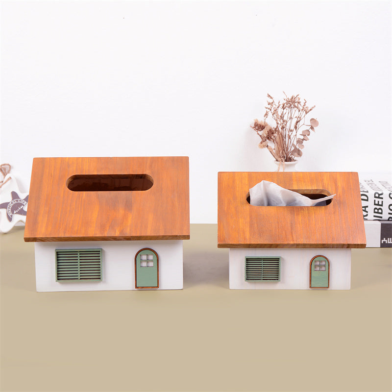 House - Shaped Wooden Tissue Box, Cute Home Decor Tissue Holder