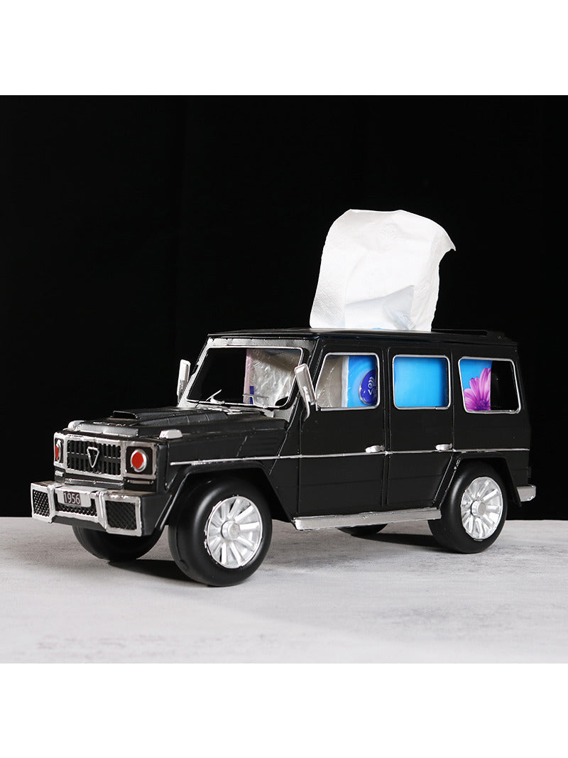 Iron retro off-road vehicle tissue box, office and living room decoration ornaments