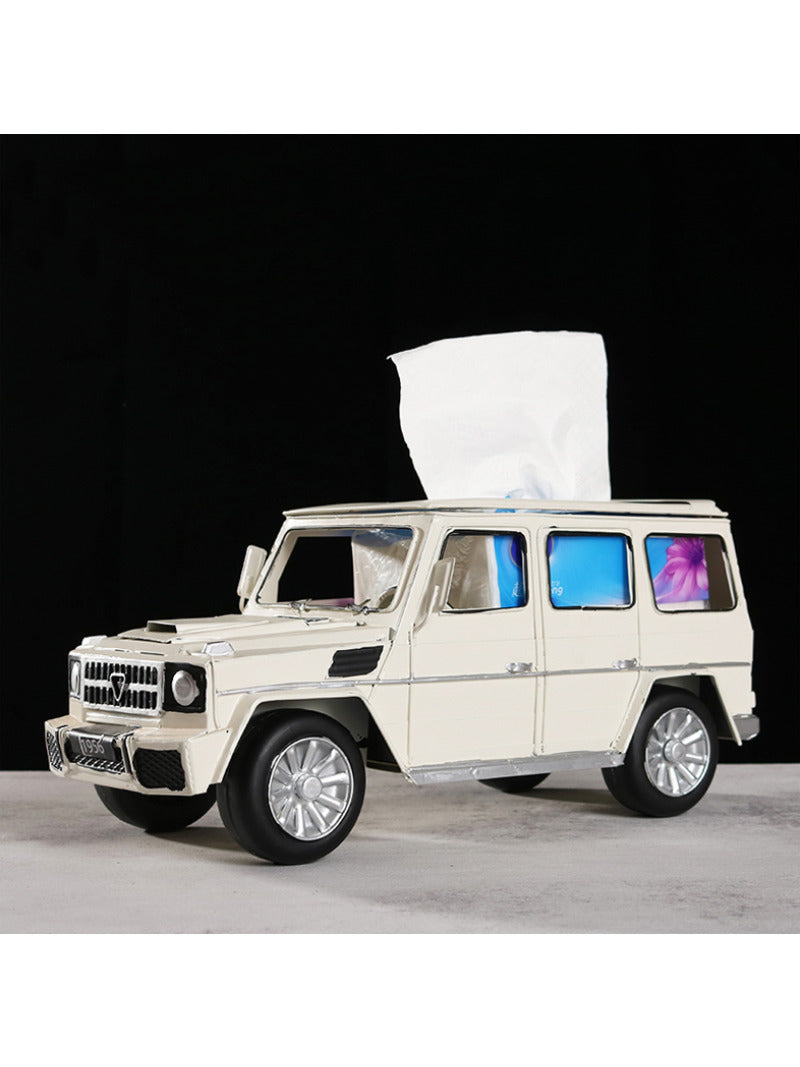 Iron retro off-road vehicle tissue box, office and living room decoration ornaments