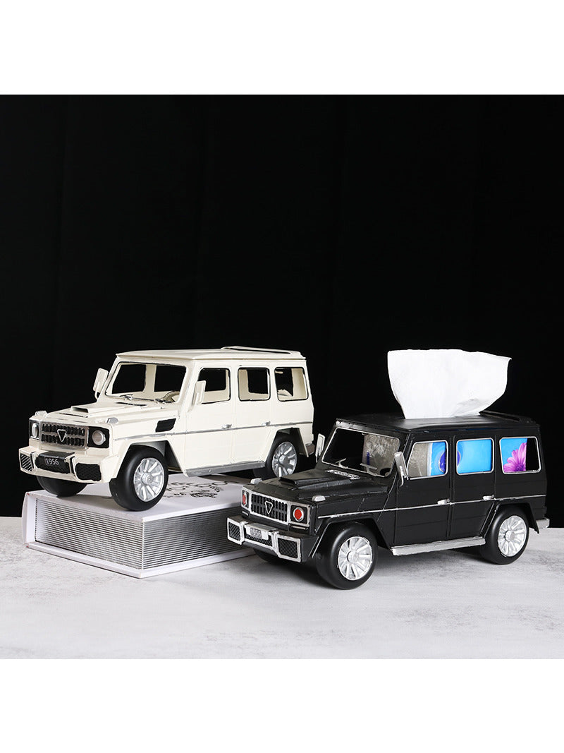 Iron retro off-road vehicle tissue box, office and living room decoration ornaments