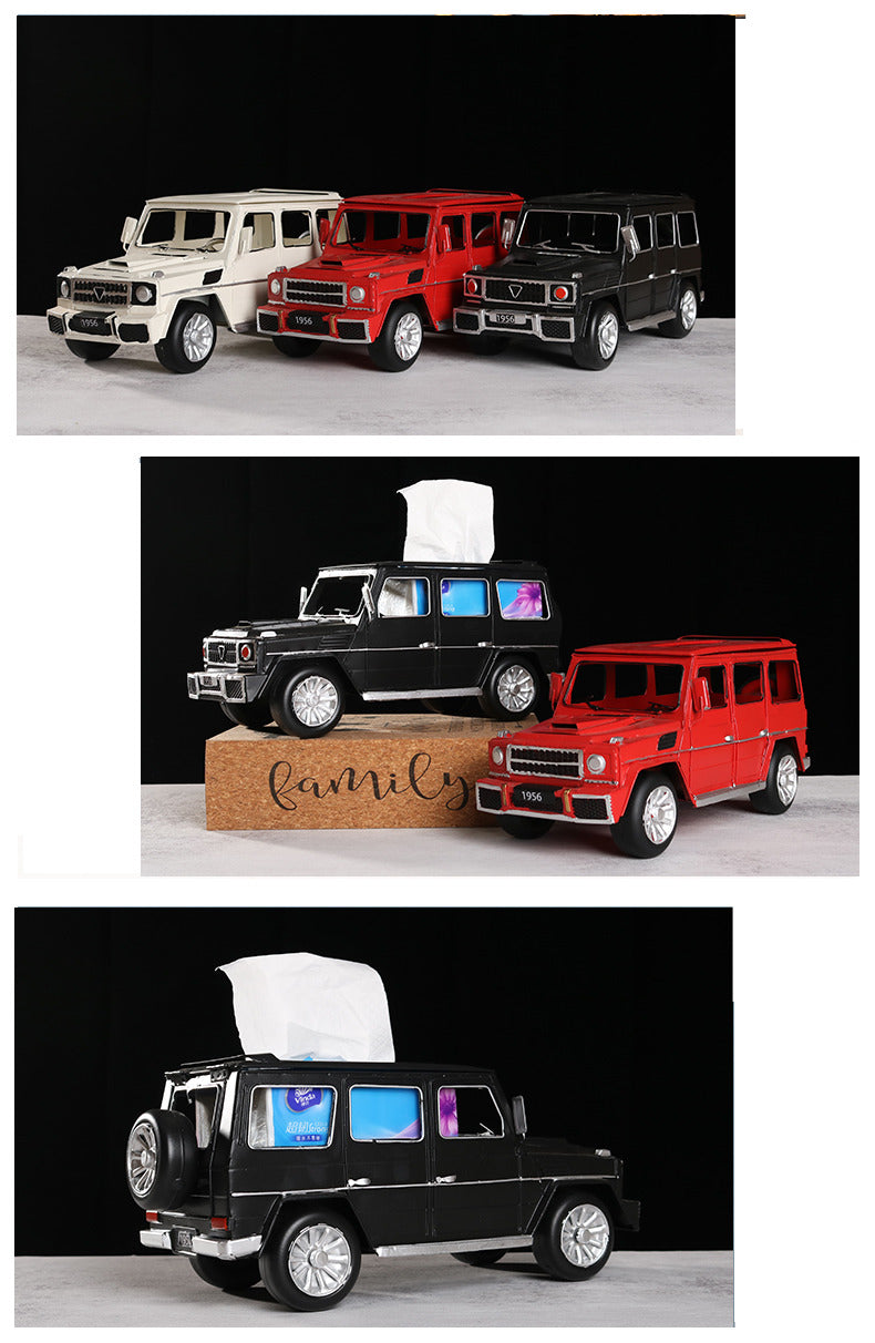 Iron retro off-road vehicle tissue box, office and living room decoration ornaments