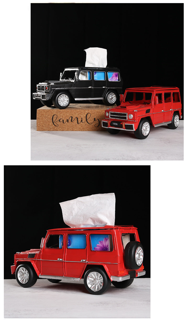 Iron retro off-road vehicle tissue box, office and living room decoration ornaments