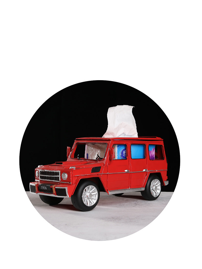 Iron retro off-road vehicle tissue box, office and living room decoration ornaments