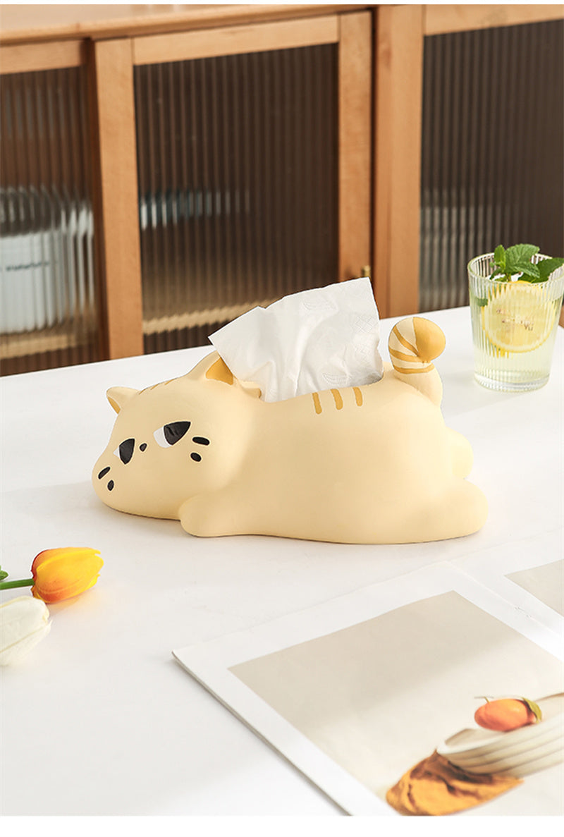 Lazy Cat Ceramic Tissue Box - Playful Napkin Holder with Sleeping Kitty Design