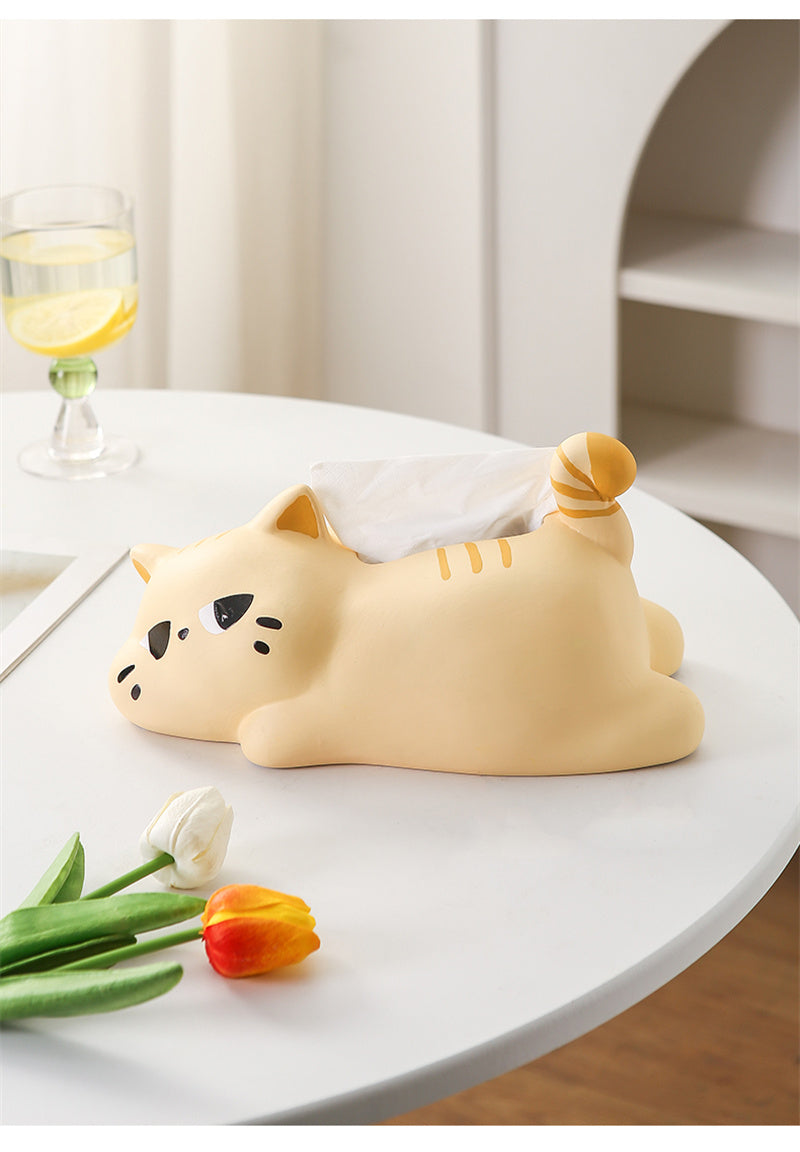 Lazy Cat Ceramic Tissue Box - Playful Napkin Holder with Sleeping Kitty Design