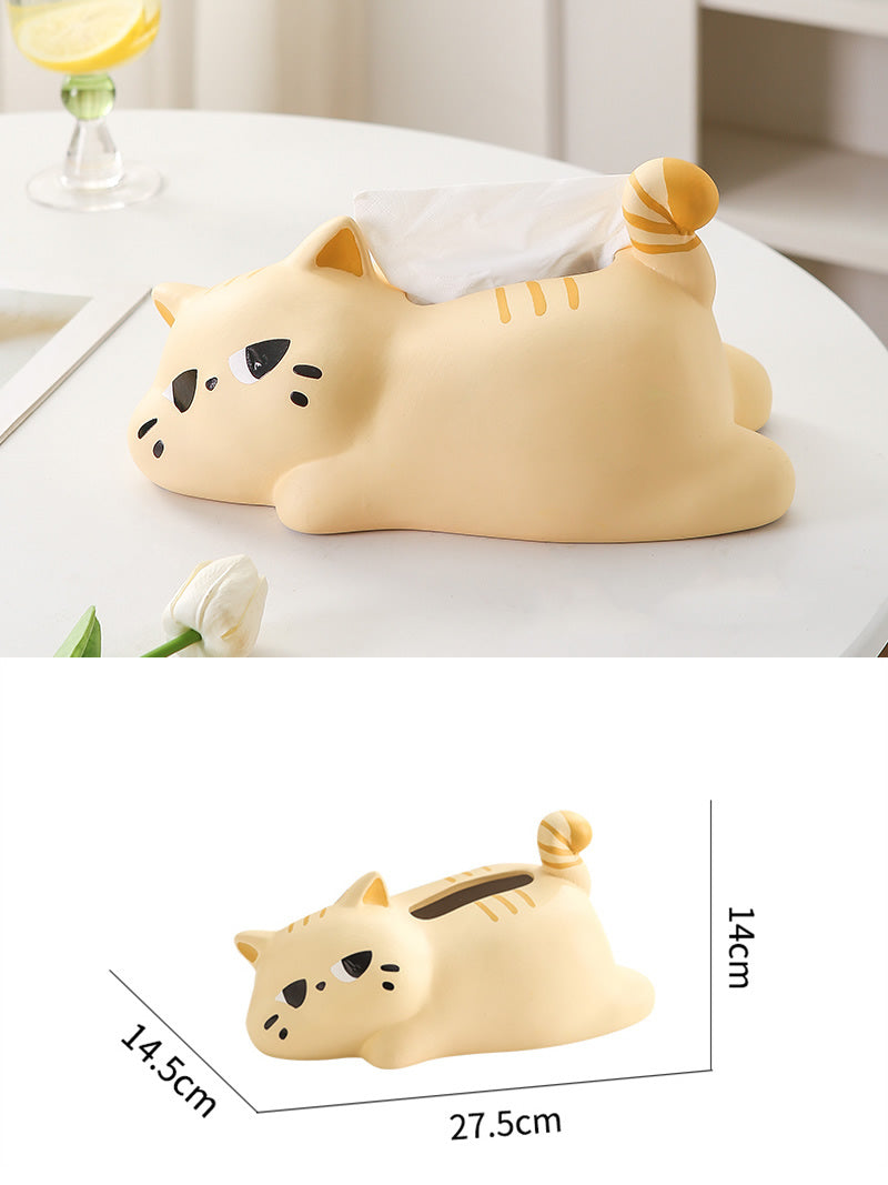 Lazy Cat Ceramic Tissue Box - Playful Napkin Holder with Sleeping Kitty Design