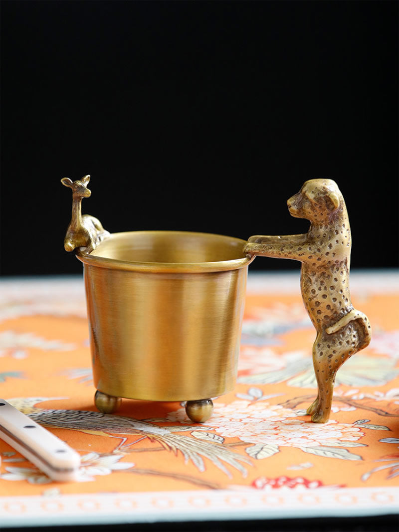 Luxury Brass Pen Holder & Tea Spoon Storage Bucket,Unique Office Kitchen Decoration And Organization
