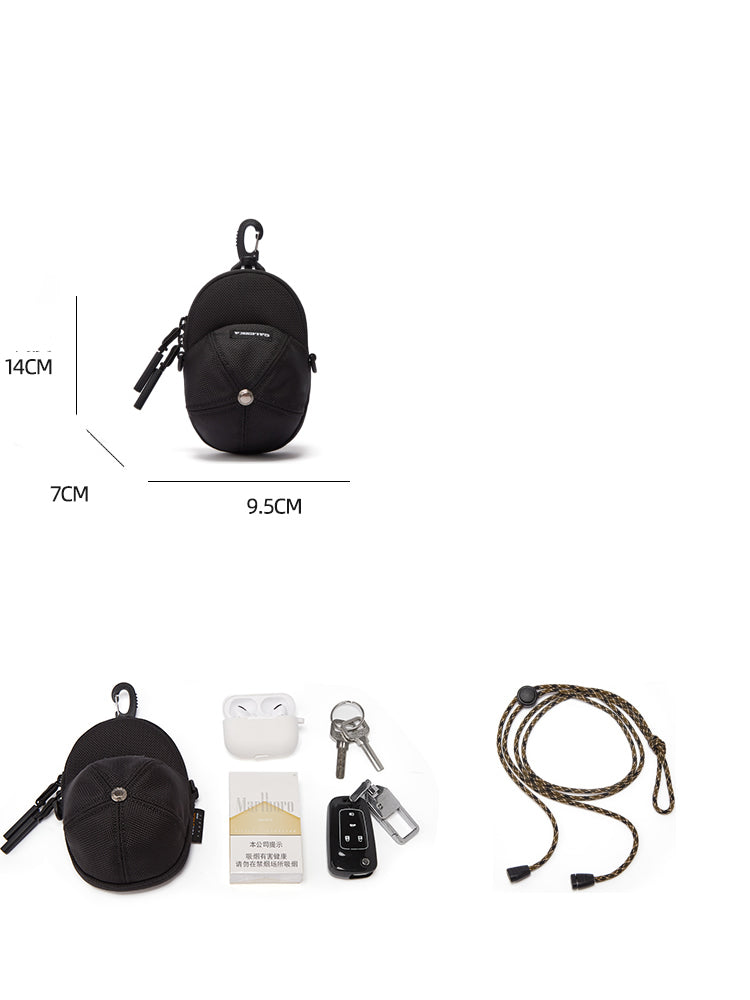 Mini Canvas Baseball Cap Pouch - Versatile Keychain Wallet For Coins & Essentials