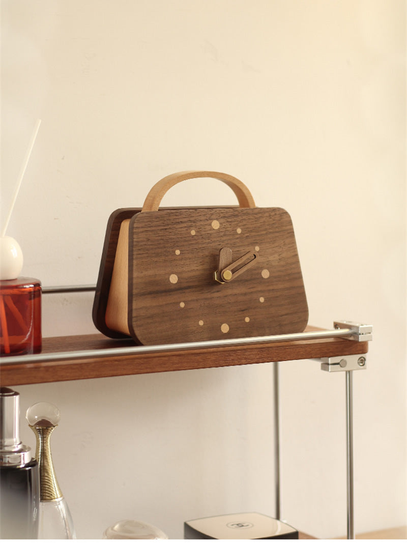 Mini Wooden Handbag Desk Clock - Fashion-Inspired Silent Movement Tabletop Decor