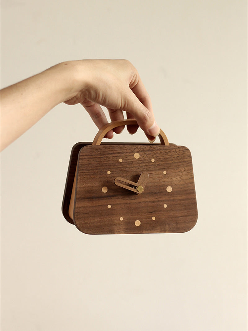 Mini Wooden Handbag Desk Clock - Fashion-Inspired Silent Movement Tabletop Decor