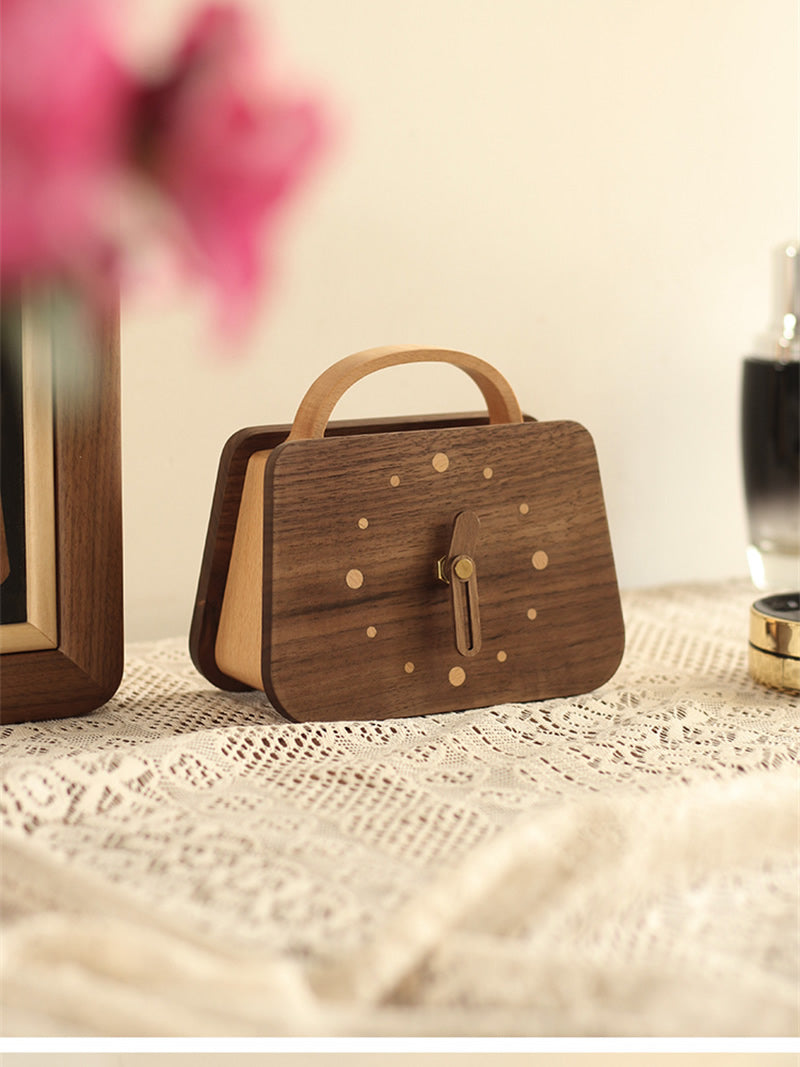 Mini Wooden Handbag Desk Clock - Fashion-Inspired Silent Movement Tabletop Decor