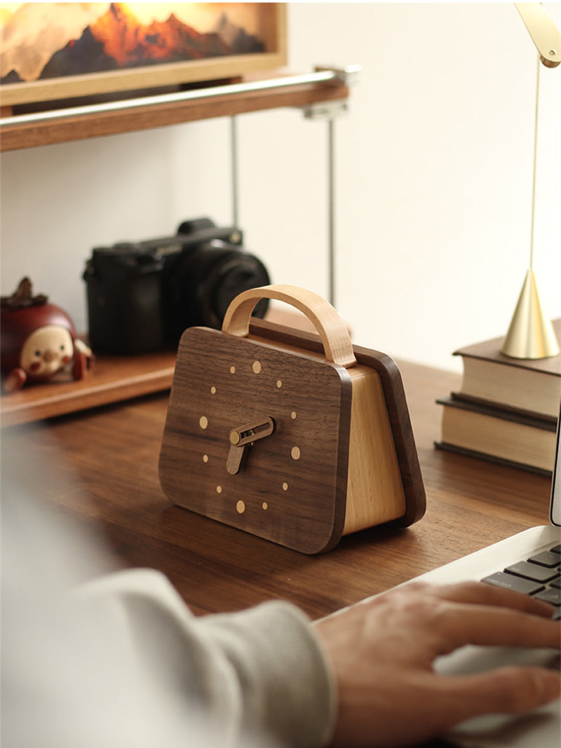 Mini Wooden Handbag Desk Clock - Fashion-Inspired Silent Movement Tabletop Decor