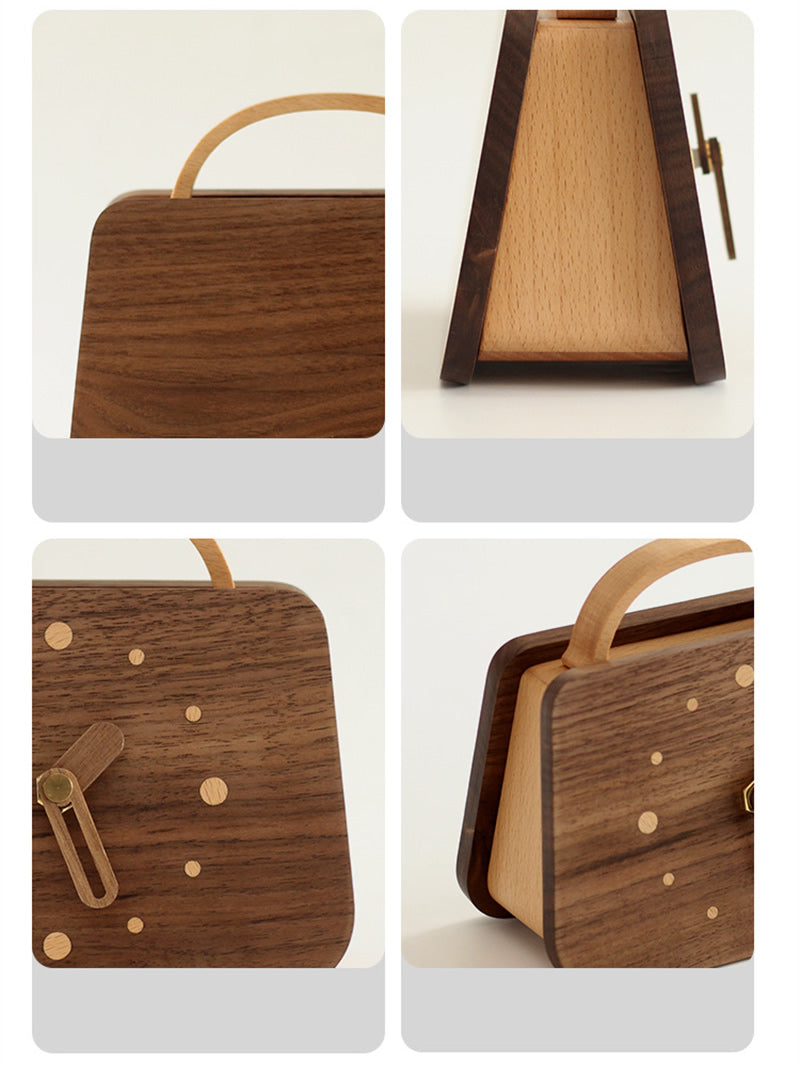 Mini Wooden Handbag Desk Clock - Fashion-Inspired Silent Movement Tabletop Decor