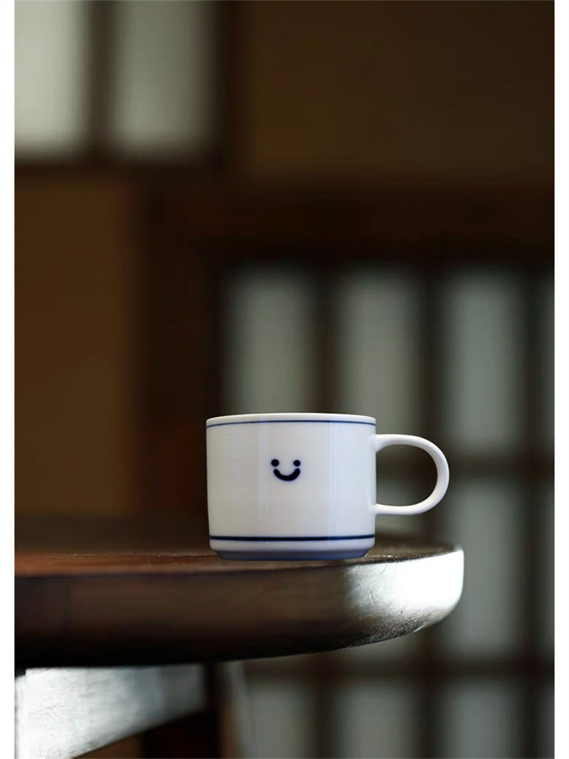 Minimalist Smiley Face Ceramic Mug - Cute Coffee Cup, Happy Morning Tea Drinkware, Aesthetic Gift