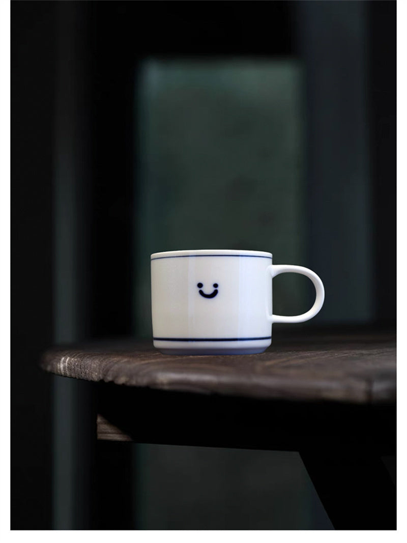 Minimalist Smiley Face Ceramic Mug - Cute Coffee Cup, Happy Morning Tea Drinkware, Aesthetic Gift