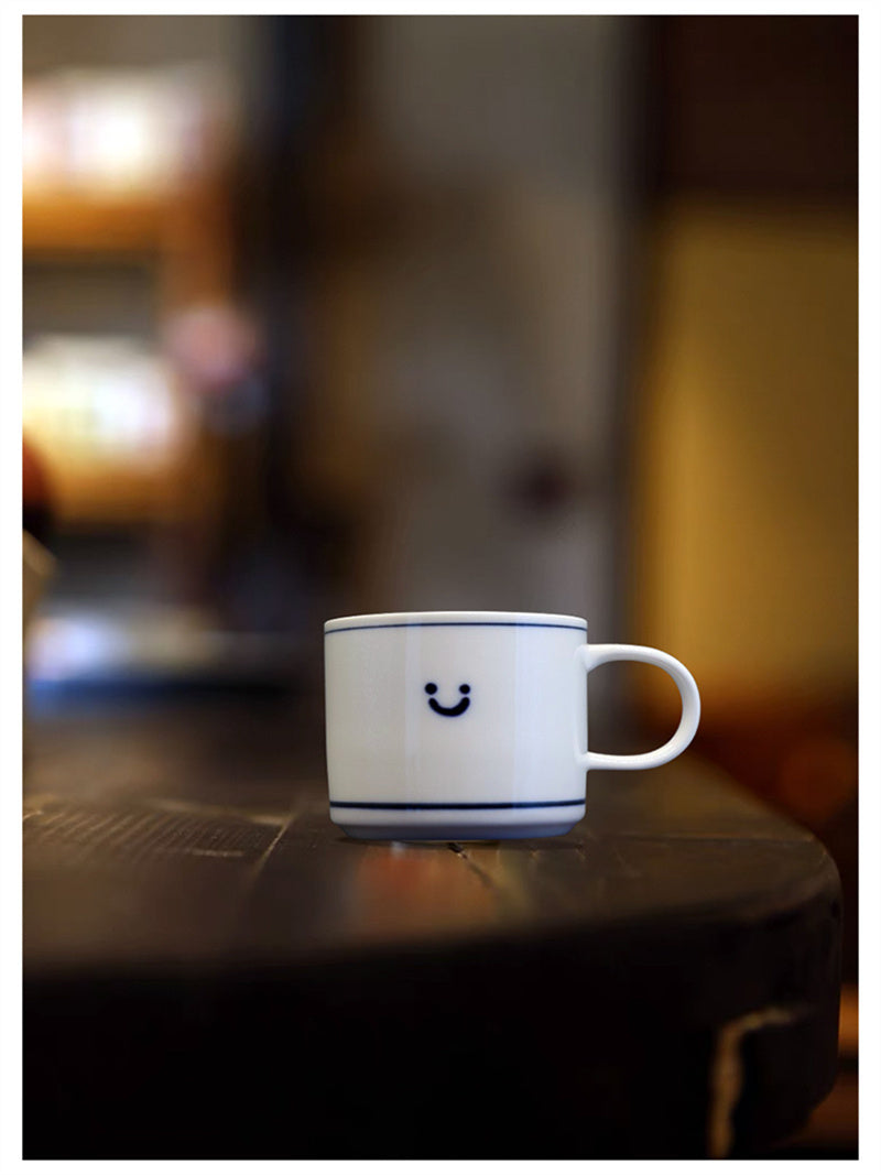 Minimalist Smiley Face Ceramic Mug - Cute Coffee Cup, Happy Morning Tea Drinkware, Aesthetic Gift