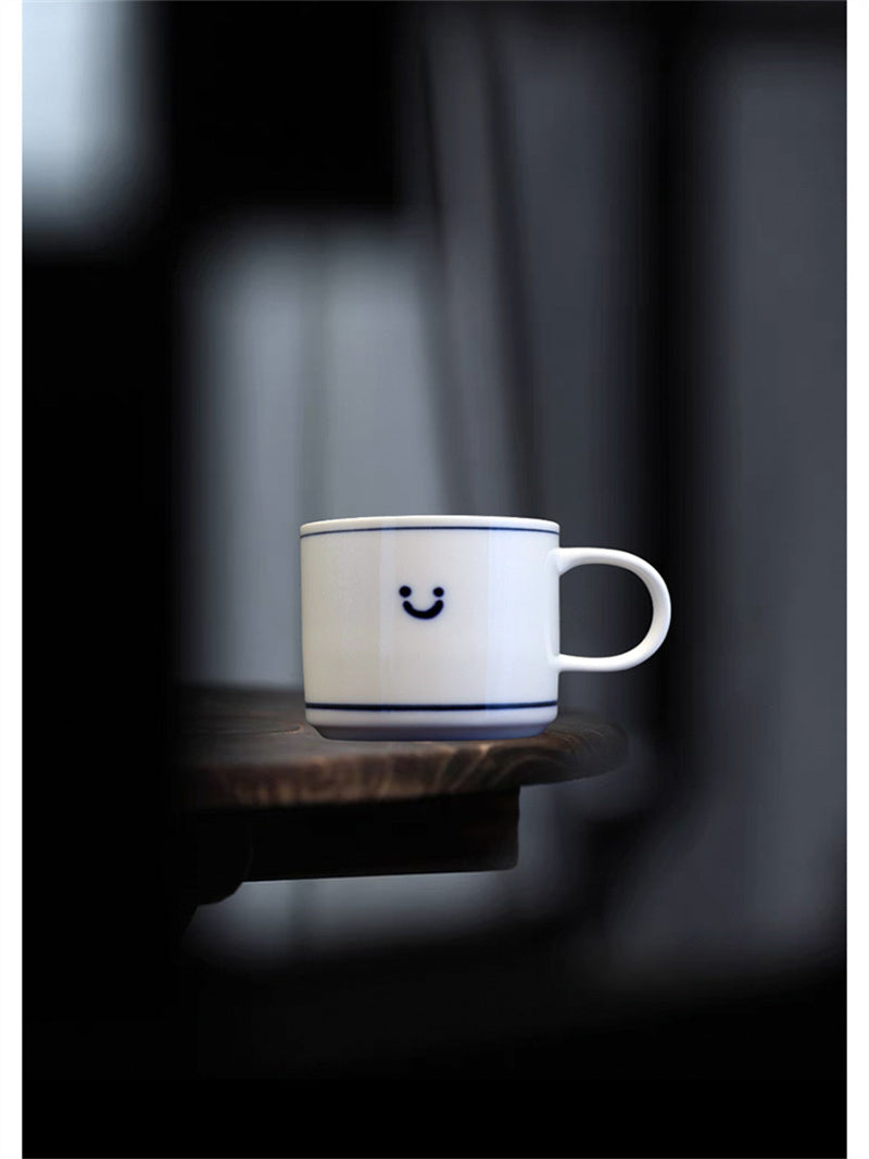 Minimalist Smiley Face Ceramic Mug - Cute Coffee Cup, Happy Morning Tea Drinkware, Aesthetic Gift