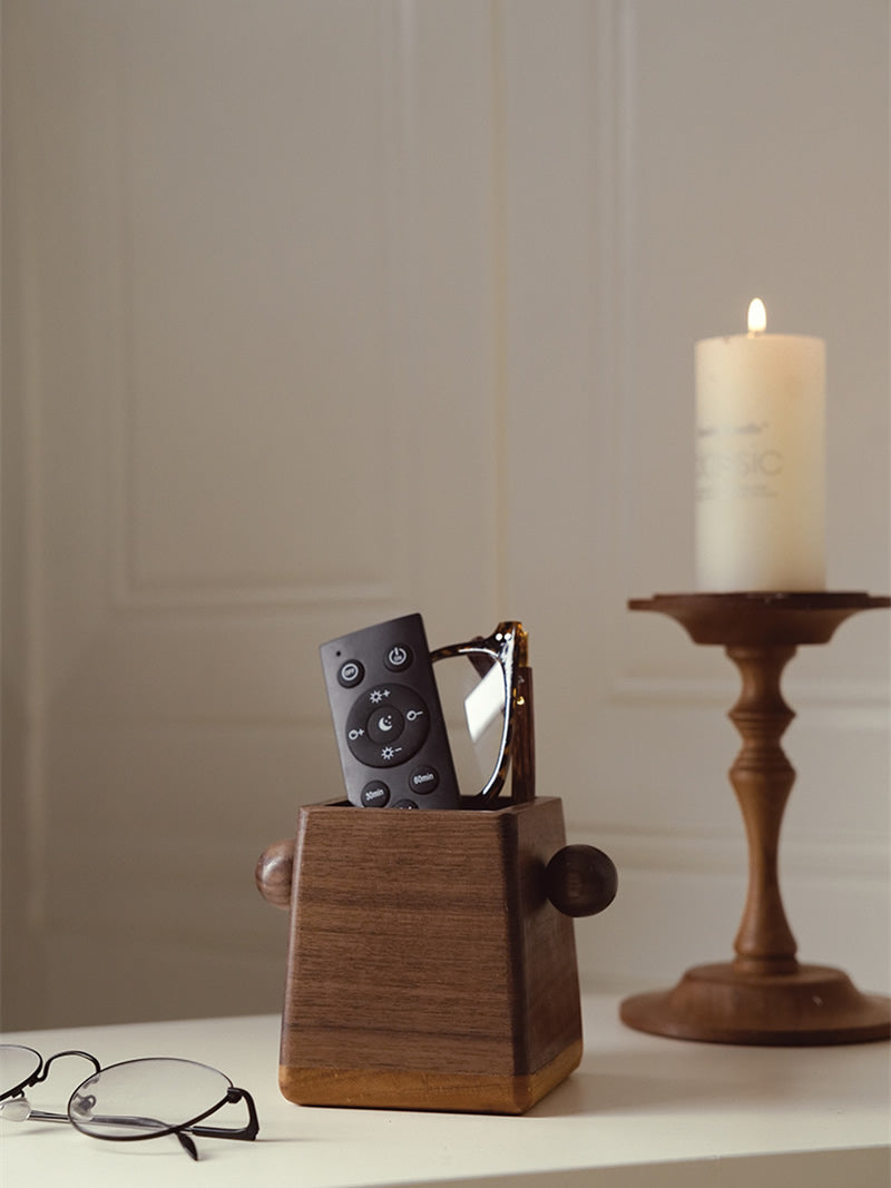 Minimalist Square Walnut Pen Holder - Sleek Desk Organizer for Pencils & Brushes