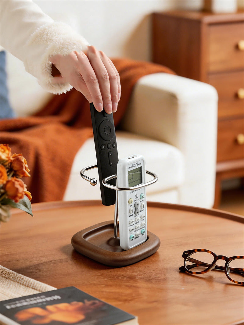 Minimalist TV Remote Caddy with Walnut Base,Wooden Remote Control Holder, Desk Organizer,Pen Holder