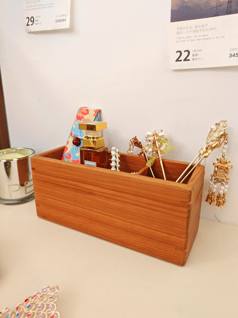 Minimalist Wooden Dual Compartment Organizer: Desk Tidy and Pen Holder