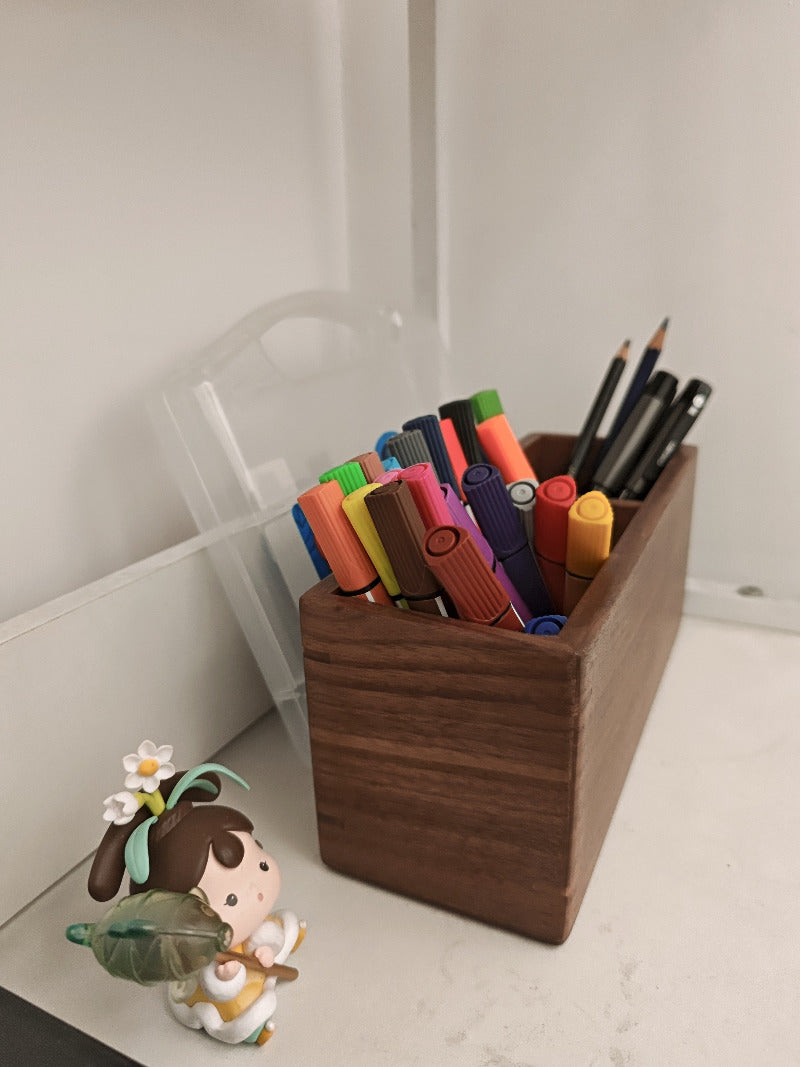 Minimalist Wooden Dual Compartment Organizer: Desk Tidy and Pen Holder